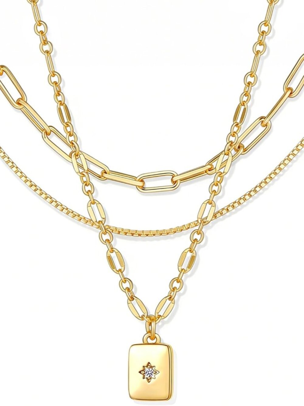 Layered Gold Necklaces for Women Trendy, 3 Pcs 14K Gold Plated Choker Paperclip